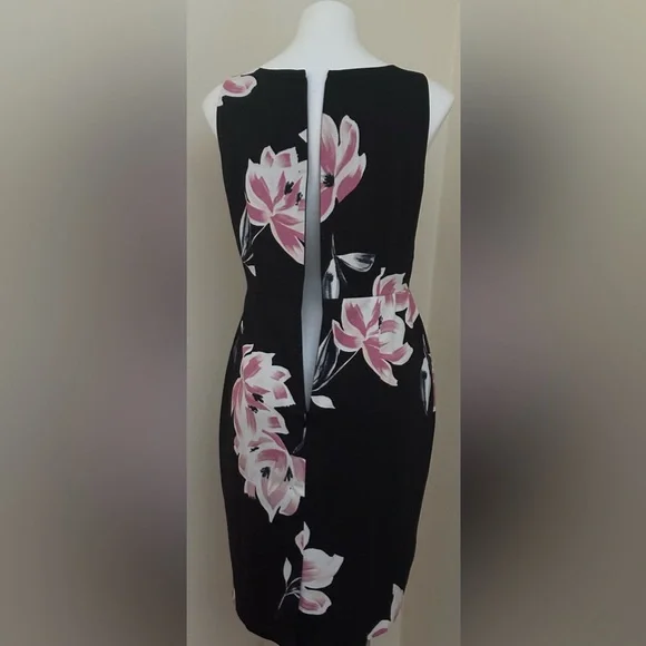 ANN TAYLOR FACTORY Black White Pink Floral Print Sleeveless Midi Dress Sz 8 - Picture 5 of 15